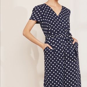 Nwt Short-sleeve wrap jumpsuit in navy polka dot